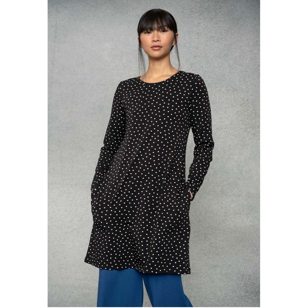 Gudrun Sjoden Polka Dot Tunic Dress Black White Organic Cotton Sz M Lagenlook